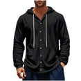 thumbnail image 1 of Men Cotton Linen Hoodies Long Sleeve Button Down Sweatshirt Casual Loose Hooded Pullover Tops Lightweight Fall Fashion Outfits with Pocket, 1 of 5