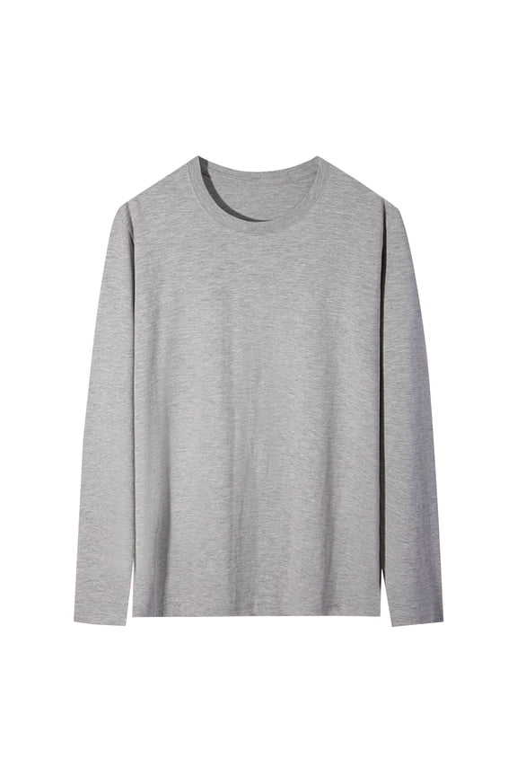 Men Cotton Long Sleeve Tshirts Casual Basic Crewneck Solid Color Pullover Shirts Loose Comfy Lightweight Fall Winter Tops
