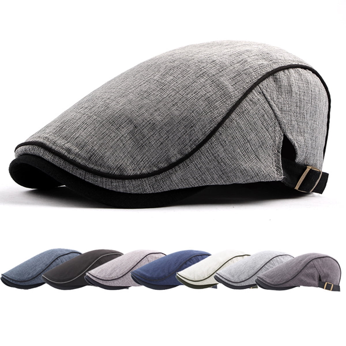 Men Cotton Newsboy Beret Hat Buckle Cabbie Cap