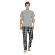 Men Cotton Pajama For Men Lightweight Plaid Soft Nightwear Short Sleeves PJS With Pockets