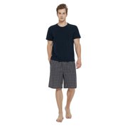 Men Cotton Pajama For Men Lightweight Plaid Soft Nightwear Short Sleeves PJS With Pockets