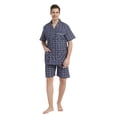 thumbnail image 1 of Men Cotton Pajama Shorts For Men Lightweight Plaid Soft Nightwear Short Sleeves PJS With Pockets, 1 of 5