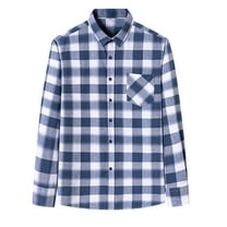 Men Cotton Shirts Long Sleeve Loose Tshirts Classic Plaid Tee Blouses Lapel Neck Outfit Spring Going Out