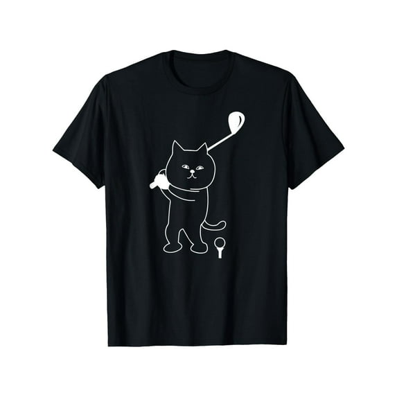 Men Cotton Tee Top Golf Cat Funny Graphic Print Cotton Regular Fit Short Sleeve Casual Black S-5XL