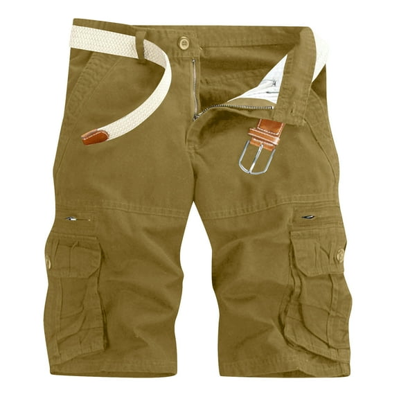 Men Cotton Twill Cargo Shorts Lightweight Relaxed Fit Multi-Pocket Summer Camo Shorts Work Outdoor Wear Khaki XL