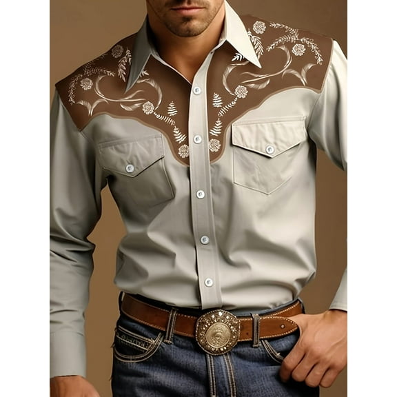 Men Cowboy Dress Shirts Vintage Solid Long Sleeve Stretch Wrinkle-Free Formal Shirt Business Casual Button Down Shirts Beige XL