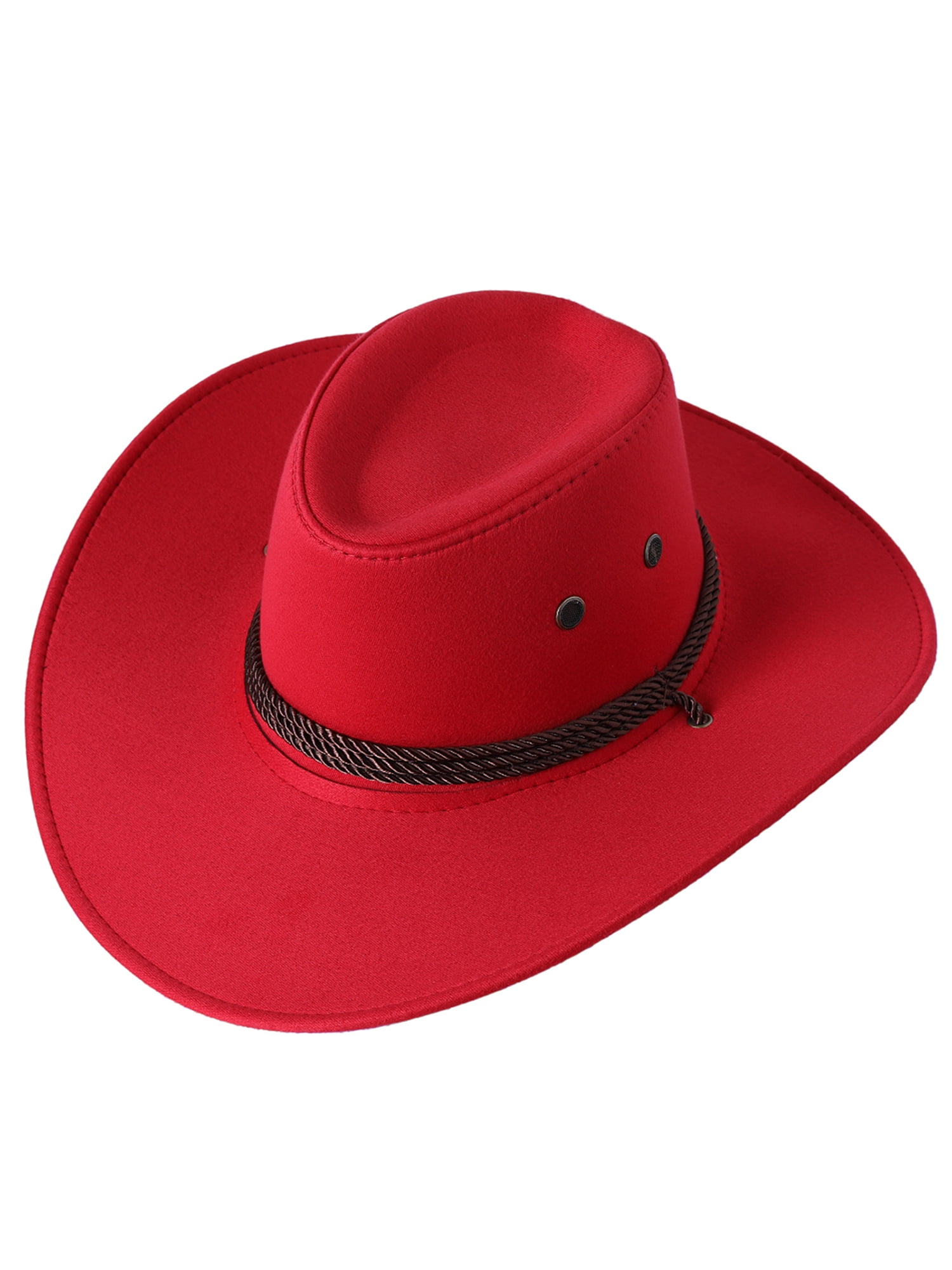Men Cowboy Hat Western Cowboy Hat with Adjustable Chin Rope Wide Brim Vintage Style Caps for Men