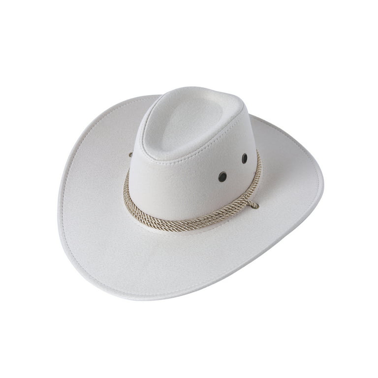 Men Cowboy Hat with Adjustable Chin Rope Wide Brim Vintage Style