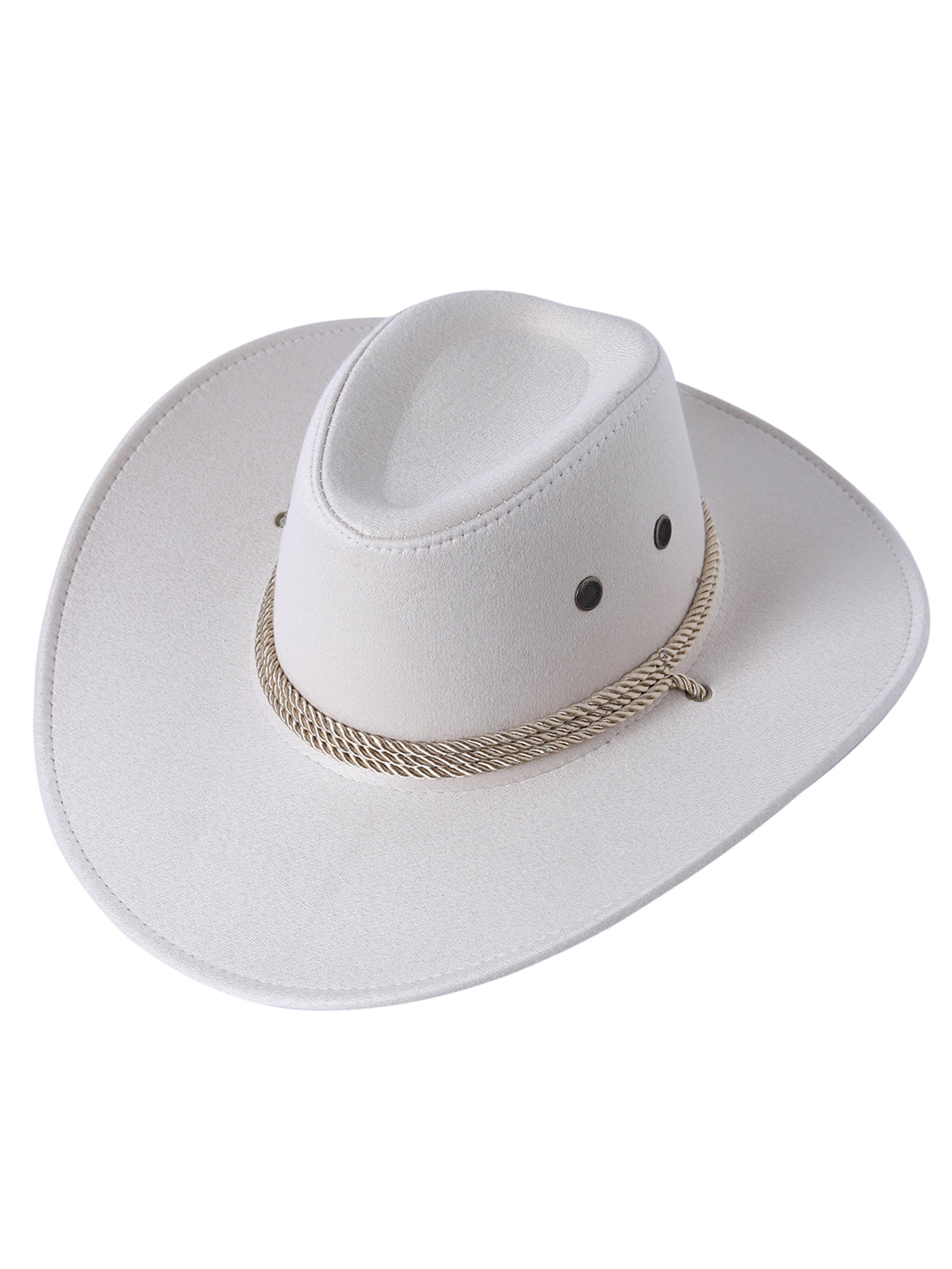 Men Cowboy Hat with Adjustable Chin Rope Wide Brim Vintage Style