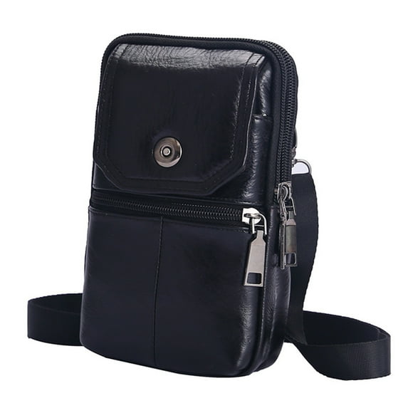 Men Cowhide Leather Bags Solid Color 7.5inch Waterproof Daily Use (Black) Crossbody Bags for Men