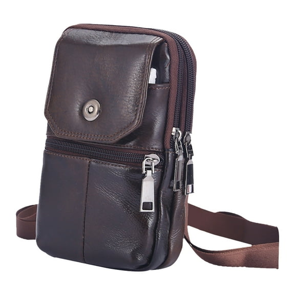 Men Cowhide Leather Bags Solid Color 7.5inch Waterproof Daily Use (Coffee) Crossbody Bags for Men
