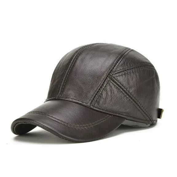Men Cowhide Leather Earlap Caps Male Fall Winter Cow Leather Hats New Casual Leather Outdoor Baseball Cap ,Soft Touch