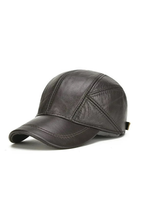 Men Cowhide Leather Earlap Caps Male Fall Winter Cow Leather Hats New Casual Leather Outdoor Baseball Cap ,Soft Touch