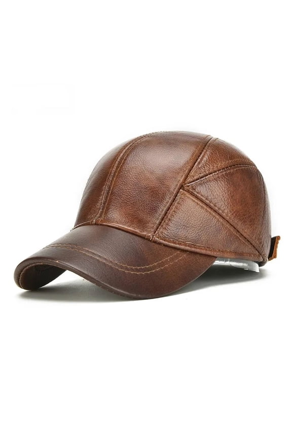 Men Cowhide Leather Earlap Caps Male Fall Winter Cow Leather Hats New Casual Leather Outdoor Baseball Cap ,Soft Touch