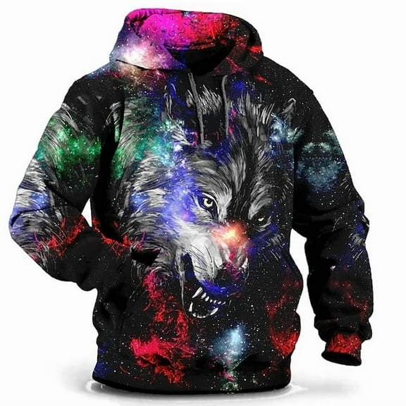 Men Creative Animal Print Hoodie 3D Cool Pattern Long Sleeve Hooded Pullover Fashion Street Style Oversized Tops Sweatshirt for Men Couples Black 3XL