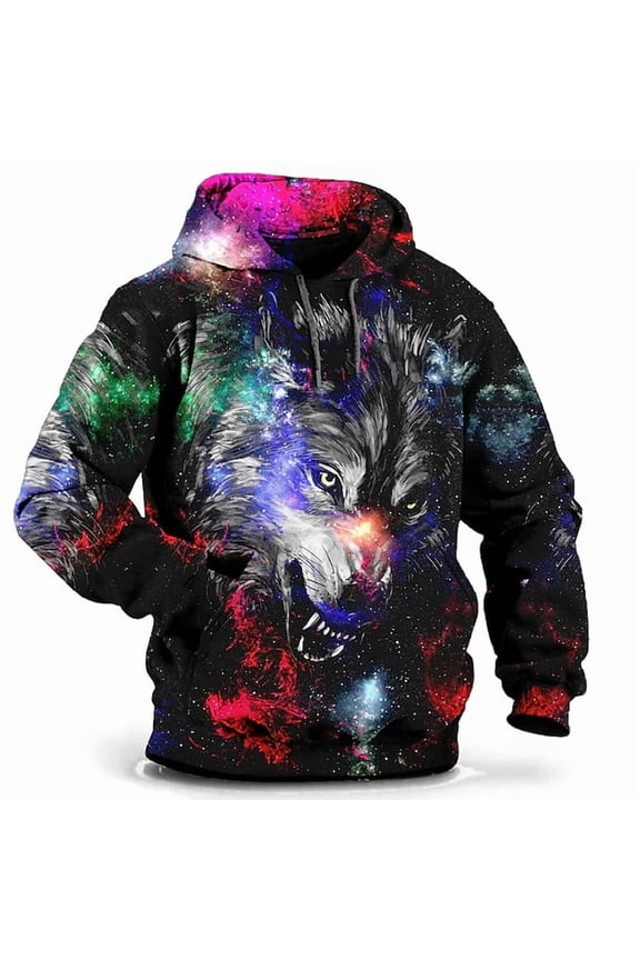 Men Creative Animal Print Hoodie 3D Cool Pattern Long Sleeve Hooded Pullover Fashion Street Style Oversized Tops Sweatshirt for Men Couples Black XL