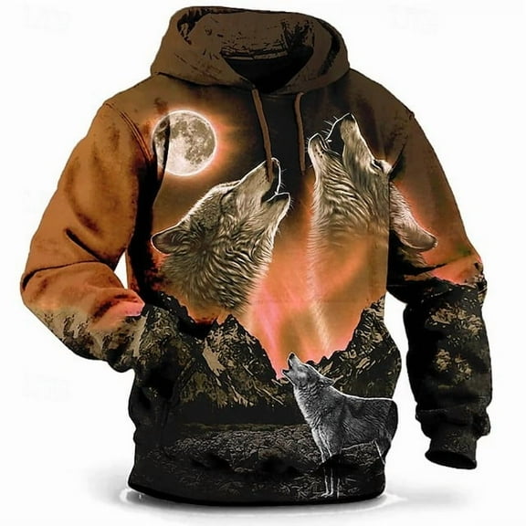 Men Creative Animal Print Hoodie 3D Cool Pattern Long Sleeve Hooded Pullover Fashion Street Style Oversized Tops Sweatshirt for Men Couples Orange XL