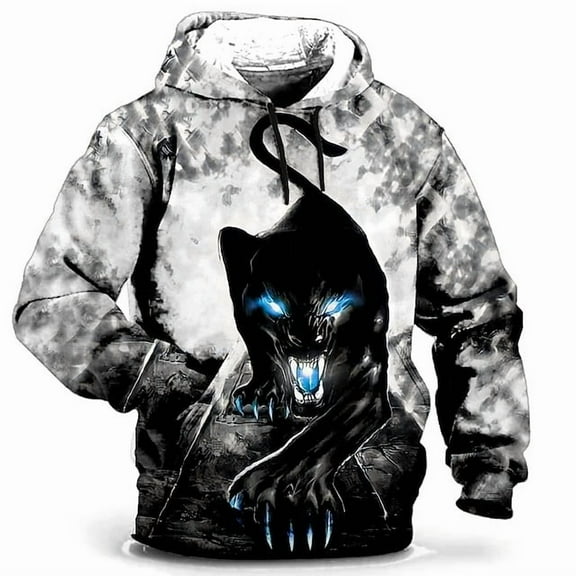 Men Creative Animal Print Hoodie 3D Cool Pattern Long Sleeve Hooded Pullover Fashion Street Style Oversized Tops Sweatshirt for Men Couples White L