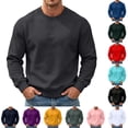 thumbnail image 1 of Men Crew Neck Sweatshirt Long Sleeve Solid Color Loose Fit Everyday Casual Fashion Tops Dark Green L, 1 of 7