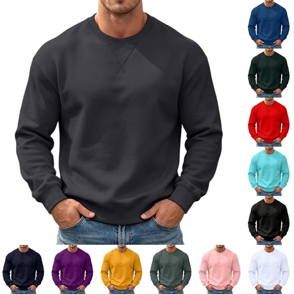 Men Crew Neck Sweatshirt Long Sleeve Solid Color Loose Fit Everyday Casual Fashion Tops Dark Green L