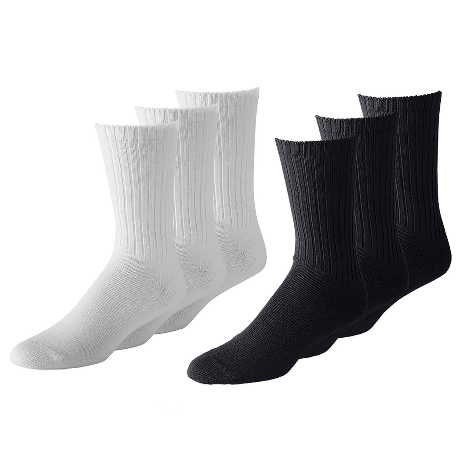 Men Crew Socks Shoe Size 10 to 13 in Black and White - Bulk Wholesale Packs (12