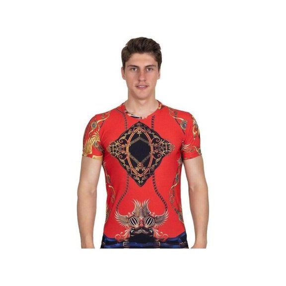 Men Crew T Shirt Makrom Turkey Medallion Chain Floral European 1217-417 Red New