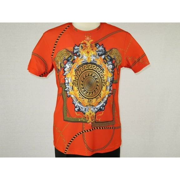Men Crew T Shirt Makrom Turkey Medallion medusa Lion Floral 1231-426 red Gold