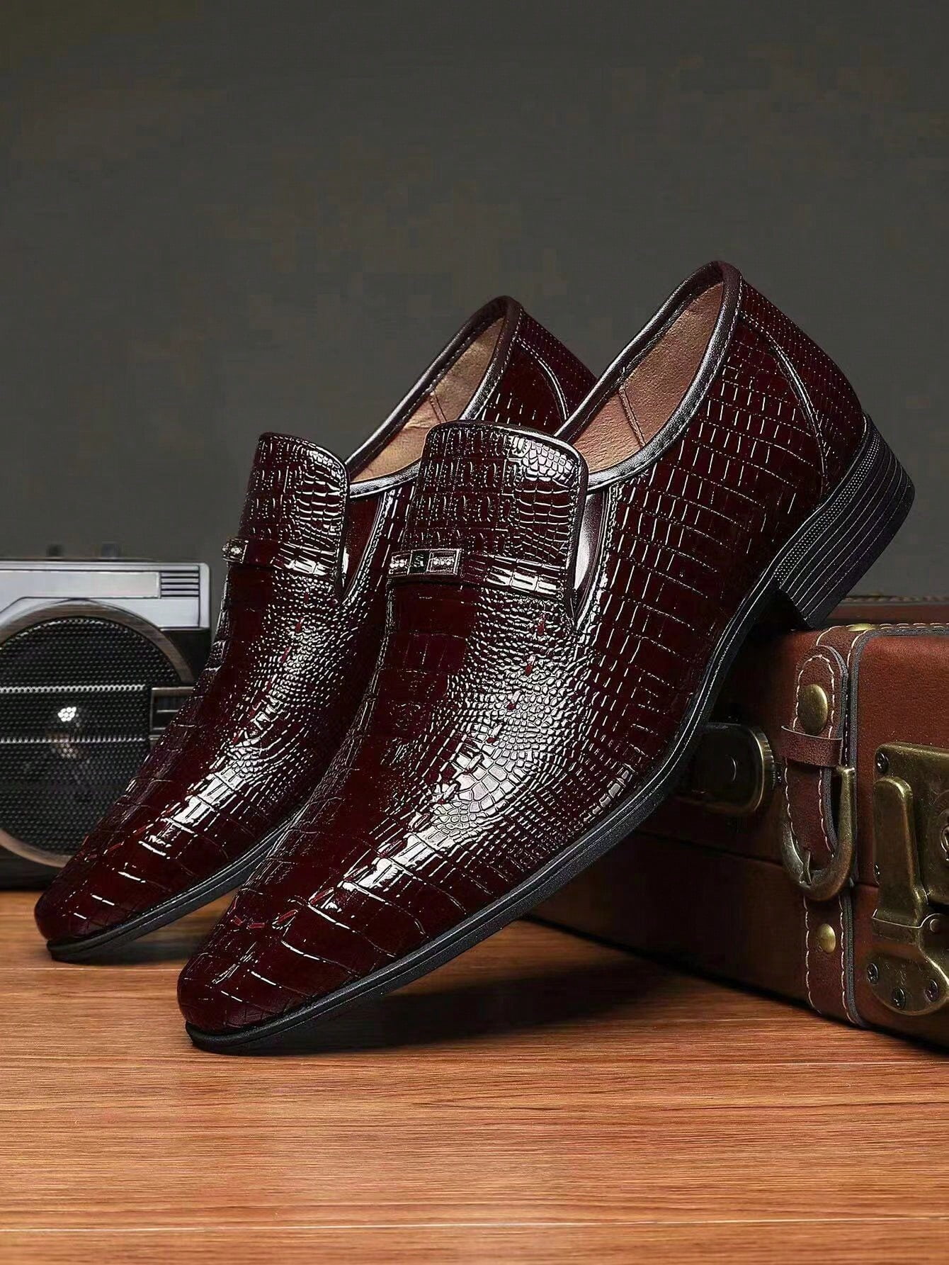 Men Crocodile Embossed Dress Shoes Business Black Dress Loafers For ...