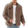 thumbnail image 1 of Men Cropped Fuzzy Jacket Winter Warm Coat Open Front Outerwear,Lapel Long Sleeve and Pocket Daily Casual Comfy Wear,Beige,L, 1 of 7