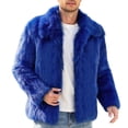 thumbnail image 1 of Men Cropped Fuzzy Jacket Winter Warm Coat Open Front Outerwear,Lapel Long Sleeve and Pocket Daily Casual Comfy Wear,Blue,XXL, 1 of 6