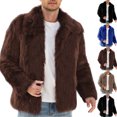 thumbnail image 1 of Men Cropped Fuzzy Jacket Winter Warm Coat Open Front Outerwear,Lapel Long Sleeve and Pocket Daily Casual Comfy Wear,Brown,M, 1 of 8