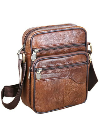 Mostdary Mens Vintage Leather Crossbody Bag Satchel Waterproof Briefcase Handbag Casual Utility Work Shoulder Messenger Bag, Black/Brown, Men's, Size