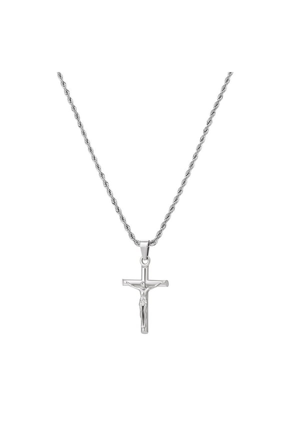 Men Crucifix Cross Pendant Chain Stainless Steel Jesus Necklace Christian Gift