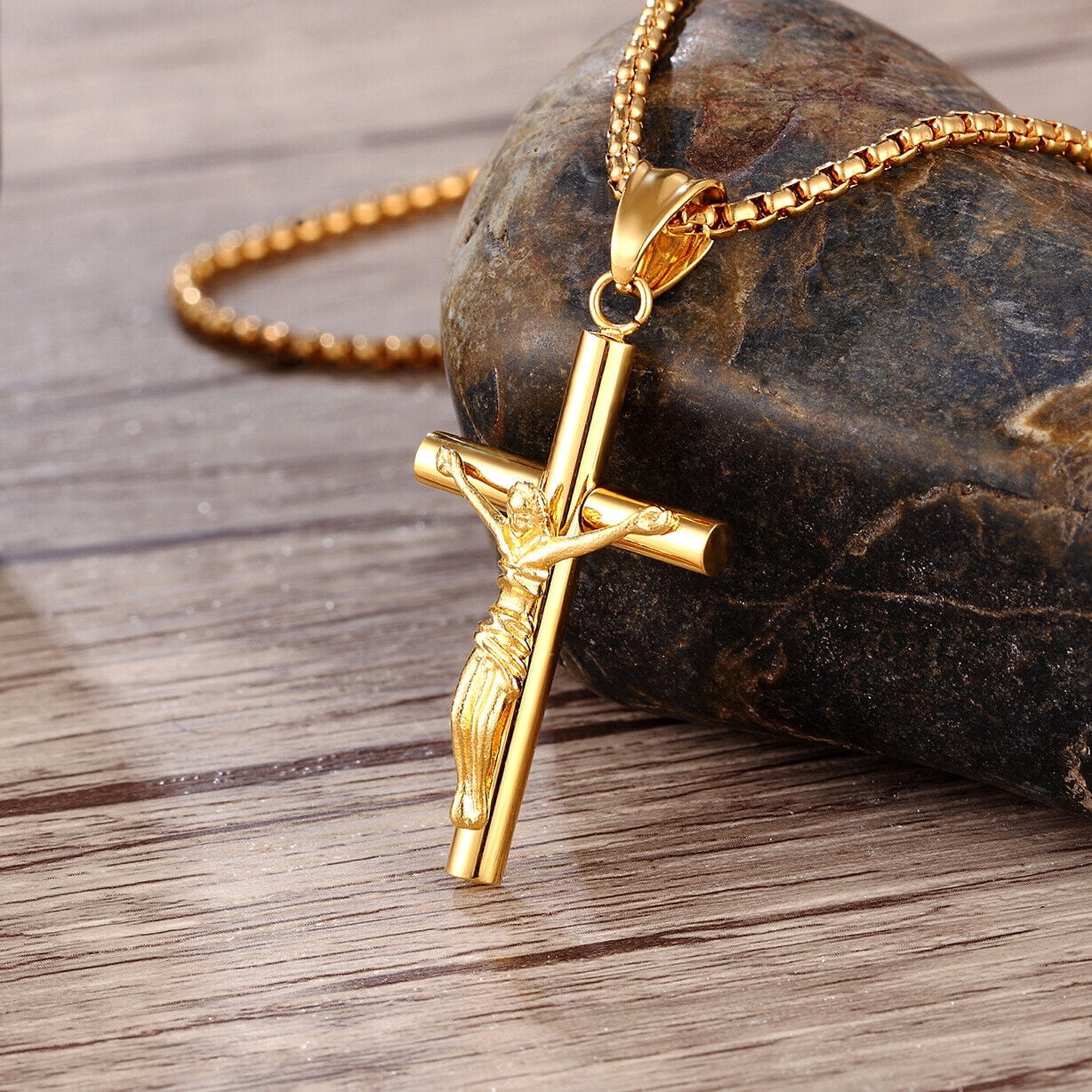 Men Crucifix Cross Pendant Necklace Baptism Jewelry Stainless Steel — free download