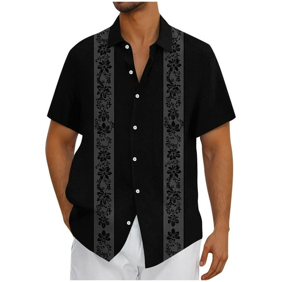 Men Cuban Guayabera Shirt Cotton Linen Short Sleeve Shirts Button-Up Casual Lightweight Summer Beach T Shirt