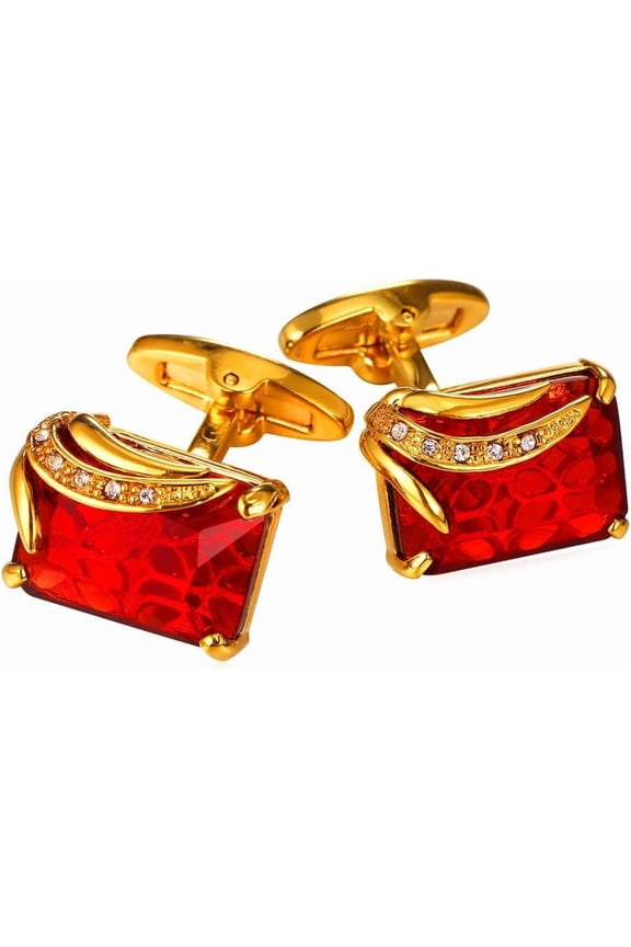 Men Cufflinks for Wedding Christmas Business Platinum or 18K Gold Plated Crystal Fancy Stone Cuff Links, Custom Photo Cufflinks,Gift Packed