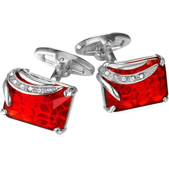 Men Cufflinks for Wedding Christmas Business Platinum or 18K Gold Plated Crystal Fancy Stone Cuff Links, Custom Photo Cufflinks,Gift Packed