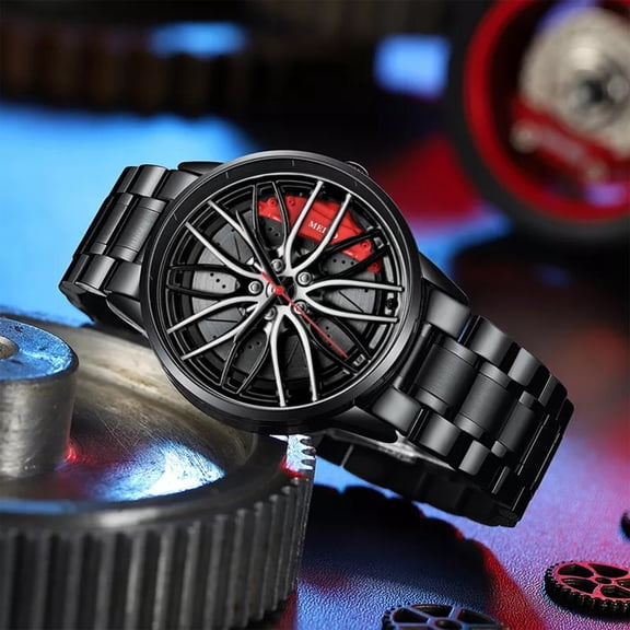 Men Custom Rim Style Watch, Stainless Steel, Non Mechanical Movement, Yellow Accent, Gift for Husband Birthday, 1 Pc, Birthday Gift Bags for Men, Birthday Gift for Brother