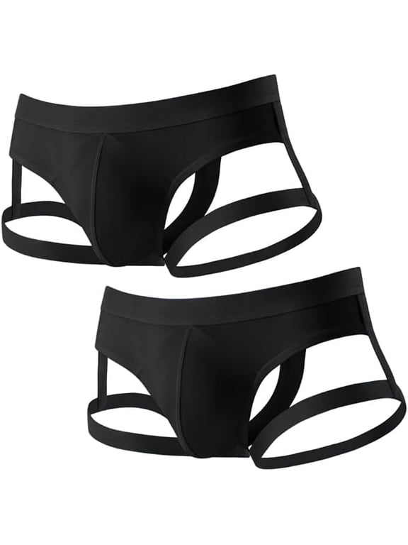Men Cutout Strap Jockstrap Briefs Low Rise Sport Thong, 2 Pack
