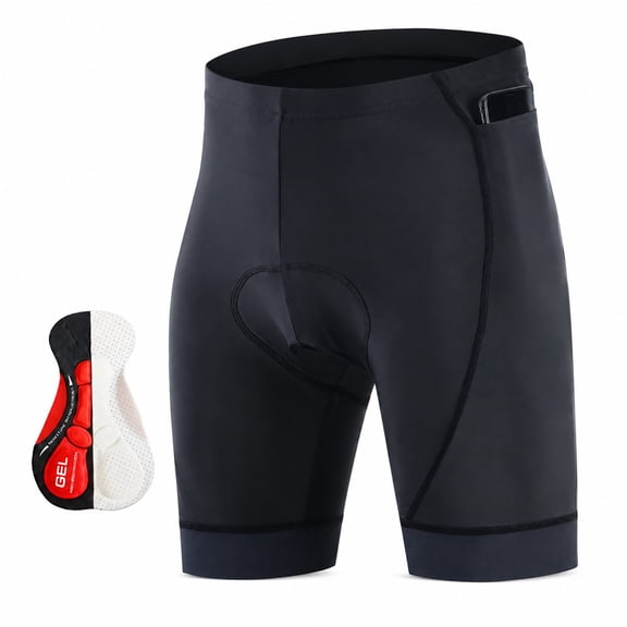 Men Cycling Shorts Padded with Side Pockets for Road Bicycle Riding Black L