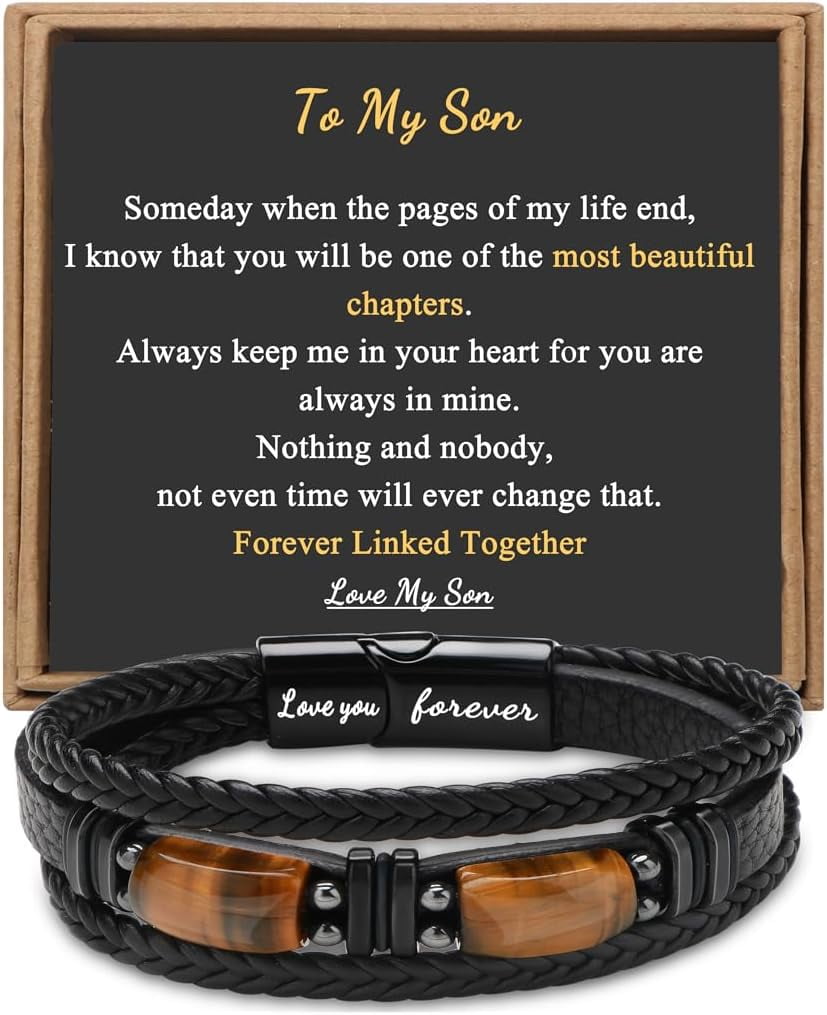 HZHUAFULTD for Men Dad Boyfriend Son Grandson Brother Love You Forever Tiger Eye Stone Father's Day Birthday Anniversary Christmas Black Jewe