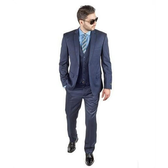Men Dark Navy Blue Suit For Men 3 Piece Suit Slim Fit With Double Vested Notch Lapel