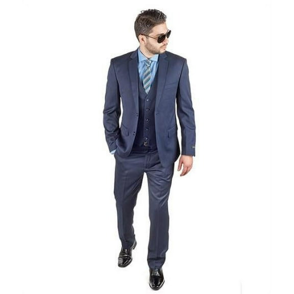 Men Dark Navy Blue Suit For Men 3 Piece Suit Slim Fit With Double Vested Notch Lapel