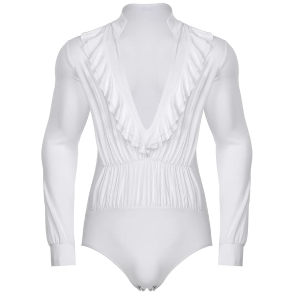 Men Deep V Neck Latin Dance Costume Long Sleeve Dance Shirts Rumba Samba Leotard Bodysuit Ballroom Modern Dancewear