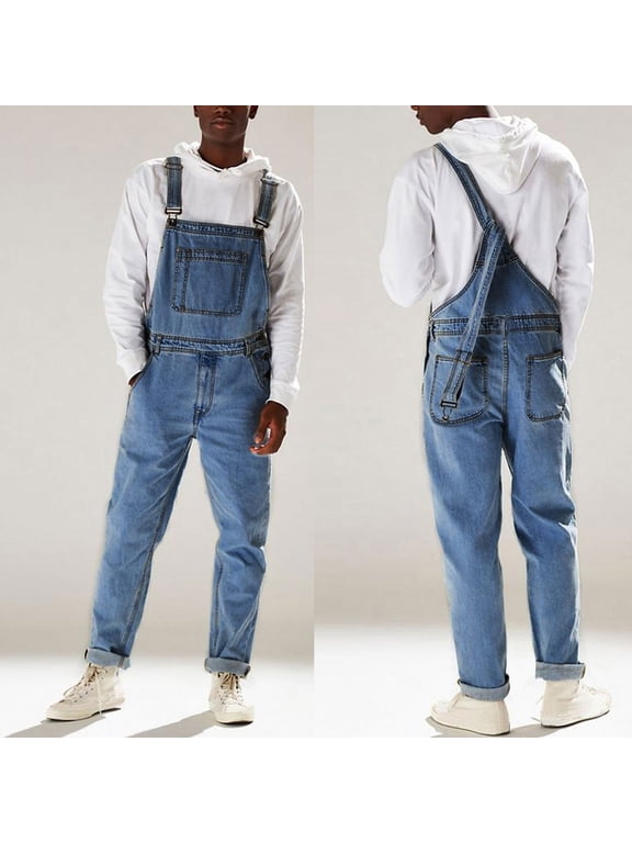 Men Denim Bib Overalls Fashion Fit Jumpsuit Mens Packet Jeans Overall Jumpsuit Streetwear Overall Suspender Pants with Pockets