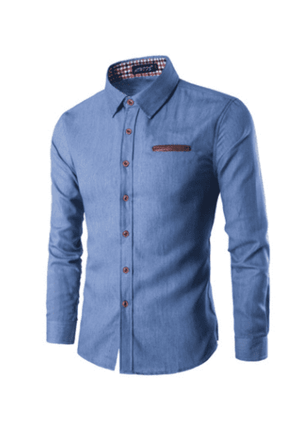 Men Denim Dress Shirt Long Sleeve Casual Slim Fit Button Down Shirts Tops