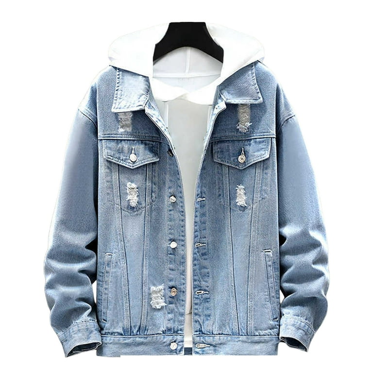 Guys ripped solid denim jacket shop