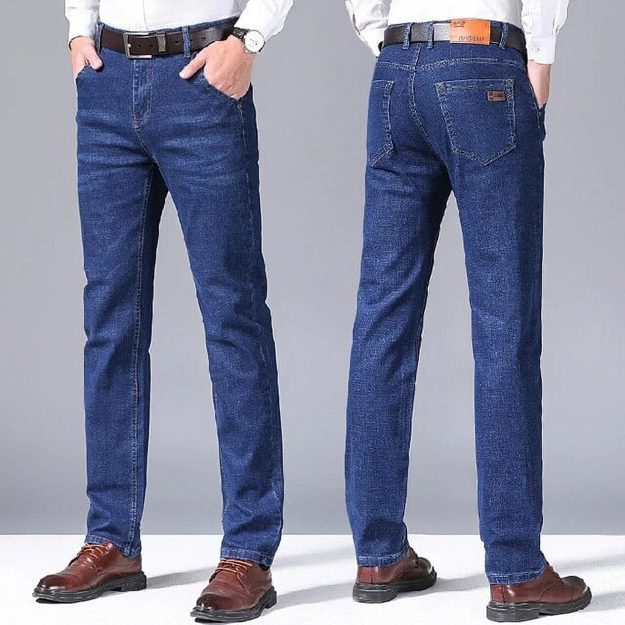 Men Denim Jeans Regular Fit Straight Stretch Business Casual Solid Color High Quality Plus Size Male Pants All Season Walmart