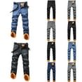 thumbnail image 1 of Men Denim Pants Fall Winter Lined Thickened Warm Denim Pants Relaxed Fit Straight Leg Long Trousers Casual Plus Size Jeans, 1 of 5
