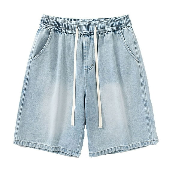 Men Denim Shorts Elastic Waist Short Jeans Summer Comfort Dailywear Bottoms